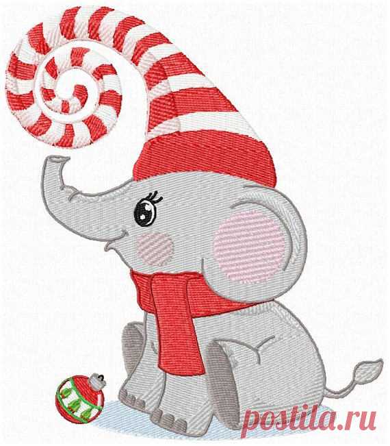 Christmas Baby Elephant Machine Embroidery Design - 3 sizes  for 7.87