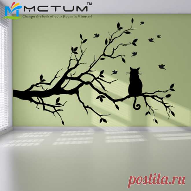 наклейки домашнего декора Picture - More Detailed Picture about New Cat On Branch Birds Tree Wall Sticker Vinyl PVC Art Decals Muraux Poster Wall Stickers for Living Room Decoration Home Decor Picture in Наклейки на стену from Mctum Vinyl Designs & Decor | Aliexpress.com | Alibaba Group