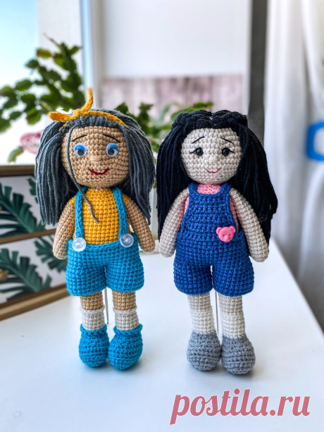 PDF Малышка Ася крючком. FREE crochet pattern; Аmigurumi doll patterns. Амигуруми схемы и описания на русском. Вязаные игрушки и поделки своими руками #amimore - кукла в комбинезоне, куколка, девочка.