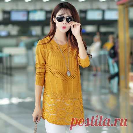 2015-New-Brand-Fashion-Women-Ladies-Long-Sleeve-O-Neck-Lace-Crochet-Patchwork-Casual-Pullover-Knitted.jpg (800×800)