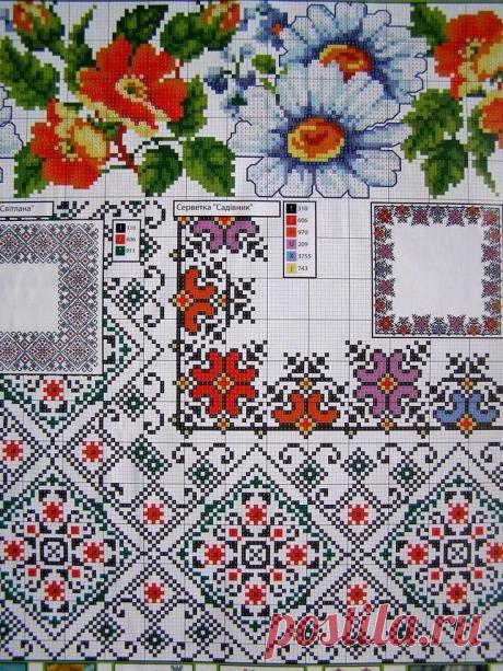 Ukrainian Cross stitch Embroidery Flower Patterns for Tablecloth Pillow 57 varia