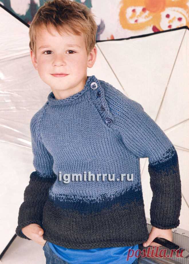 Для мальчика 4-10 лет. Джемпер в цветах денима. Вязание спицами для детей
