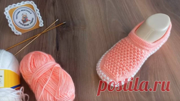 Тапочки Персик спицами.краткое описание.раз.37 38