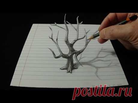 Art 3D Drawing Old Tree - How to Draw 3D Tree with Pencil