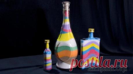 Как покрасить соль. Декор бутылок цветной солью
