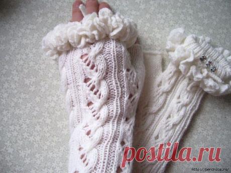 Митенки с ажурной косой