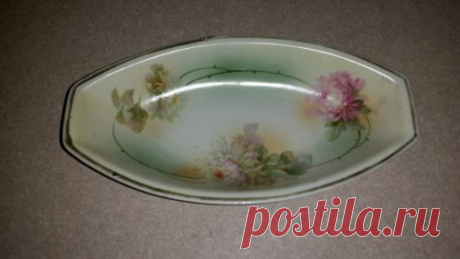 # 198 VINTAGE OVAL SMALL SERVING BOWL DISH FLORAL MADE IN GERMANY 3 CROWNS LOGO