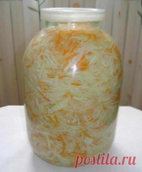 СУТОЧНАЯ КВАШЕНАЯ КАПУСТА В БАНКЕ
(просто бесподобный рецепт)

Получается очень быстро, делается очень просто, а поедается моментально! Можете мне поверить, каждый год я делаю много банок за сезон и всегда ничего не остается!

Итак, что нужно: капуста белокачанная, морковь, соль, сахар или мед, охлажденная кипяченая вода, банка трехлитровая и желание конечно))

Количество капусты, если не хватит, то можно дорезать, а если лишнее, то можно в другую банку, например, литровую...