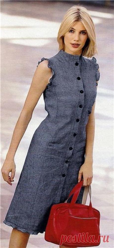 ПЛАТЬЕ
Размеры 36, 38, 40 и 42 (евро)
Для получения русского размера прибавьте 6. Например, 38 евро=44 русскому размеру.
Далее:
Размеры 36, 38, 40 и 42 
Потребуется: льняное полотно 2,15 – 2,20 м и шириной 150 см; клеевая ткань; 9 пуговиц. 
Раскрой: 
1 Средняя часть полочки - 2 детали 
2 Боковая часть полочки -2 детали 
3 Плата для застежки - 2 детали 
4 Средняя часть спинки - 2 детали 
5 Боковая часть спинки - 2 детали 
6 Обтачка проймы - 2 детали 
7 Обтачка горловины - 2...