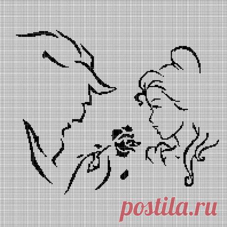 Схема вышивки крестом силуэта Белль и чудовище в формате pdf