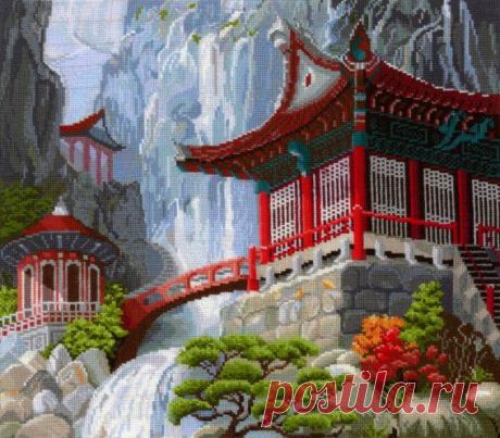Набор для вышивания «В-12 Водопад и пагода» — купить в интернет-магазине «Мир Вышивки» | Заказать товары для рукоделия