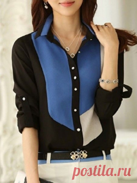Courtlike Chiffon Contrasting Color Blouse | fashionmia.com