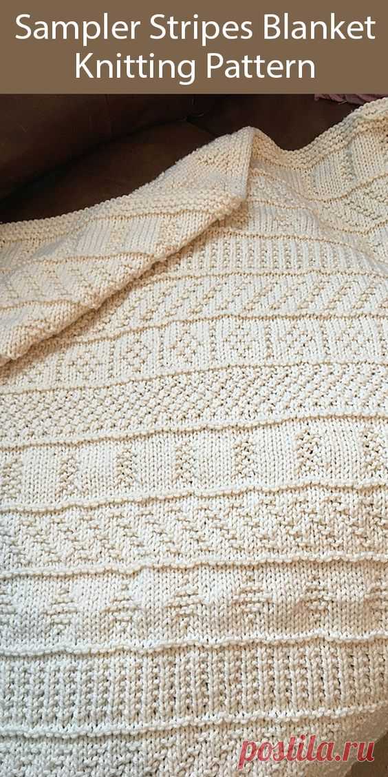Knitting Pattern for Sampler Stripes Blanket in 3 Sizes