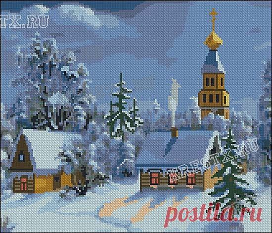 Скриншот схемы вышивки крестом 'Зимний пейзаж' на Крест X.ru