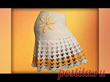 Как связать юбку  крючком, для начинающих. Crochet  fashion skirt. Subtitles.