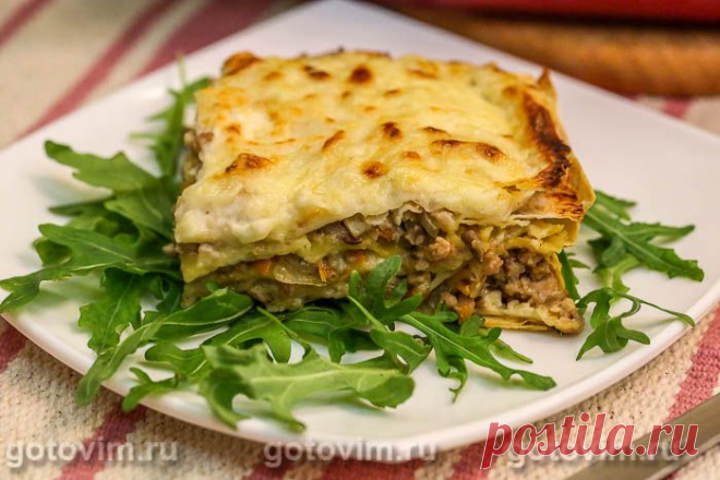 Лазанья из лаваша с фаршем и грибами. Рецепт с фото.