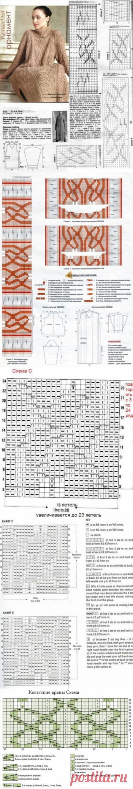 Платье с кельтскими узорами спицами схемы. Длинное платье спицами схема | Я Хозяйка