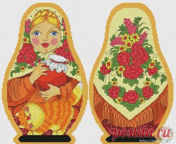 Красочная матрешка. Вышивка крестиком