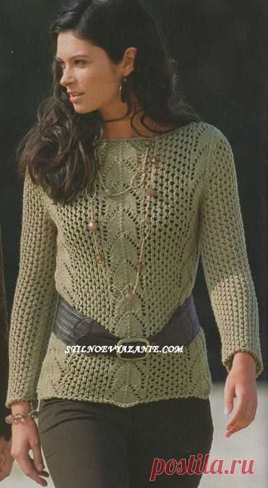 Сетчатый пуловер с ажурными вставками