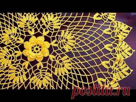 КРУГЛАЯ АЖУРНАЯ САЛФЕТКА КРЮЧКОМ. ДИАМЕТР 53 см.  Doily crochet - YouTube