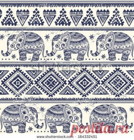Ethnic Elephant Seamless Pattern Векторная иллюстрация 164332451 : Shutterstock