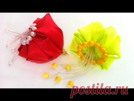 Елочная игрушка Медуза, игрушка на елку новогодний шар канзаши из атласных лент своими руками МК - YouTube