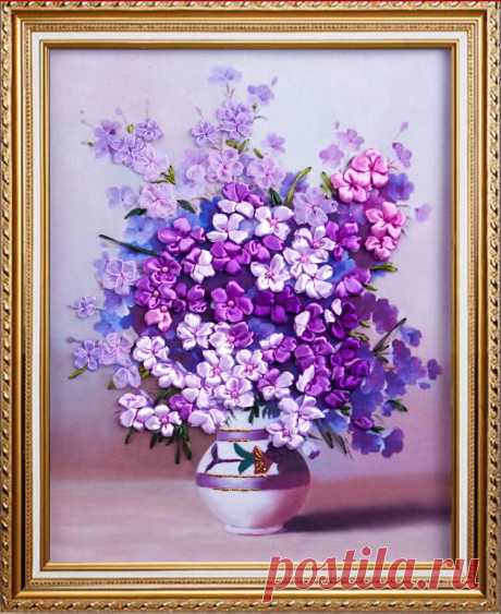 1pcs 3D DIY Cross Stitch Purple Flower Ribbon Embroidery Decorative Painting | eBay