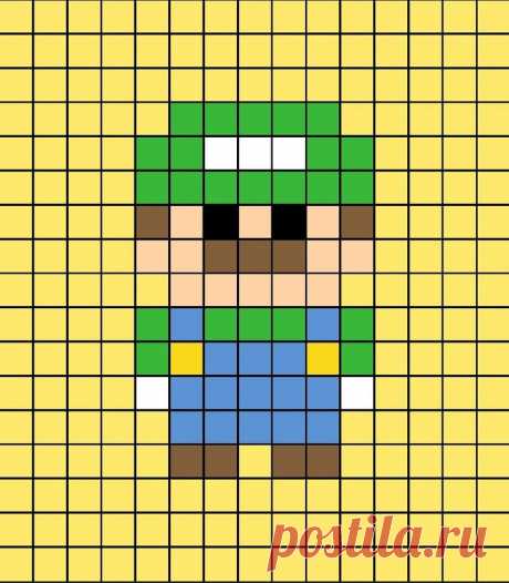 A small pixel art template of Luigi from the Nintendo Mario franchise. Pixel Art De Mario, Dibujos Cuadriculados, Tipos De Corazones, Plantilla Para Caja De Regalo, Cuadriculas, Imagenes Cuadriculadas, Tutoriales De Dibujo Para Principiantes, Pixelados, Skins Para Minecraft