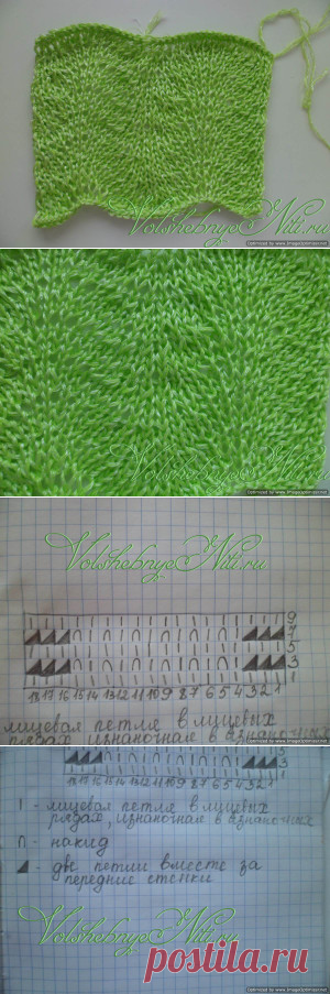 Ажурный узор "Павлиний хвост". Вязание спицами со схемой и описанием.