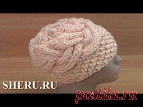 Шапка спицами из толстой пряжи Урок 170