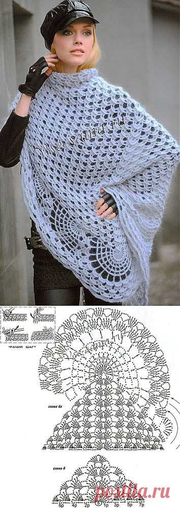 Шаль крючком с каймой из полукругов.