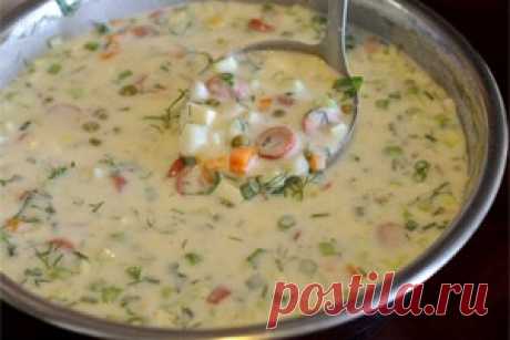 Окрошка на кефире с сосисками . Рецепт приготовления