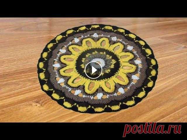 РАЗНОЦВЕТНЫЙ КРУГЛЫЙ КОВРИК (МАНДАЛА) КРЮЧКОМ Красивый круглый коврик из пряжи разного цвета. Мастер класс. Схема. Рекомендуемая пряжа: карачаевский акрил в два-три сложения, крючок № 4-6. Можно п...