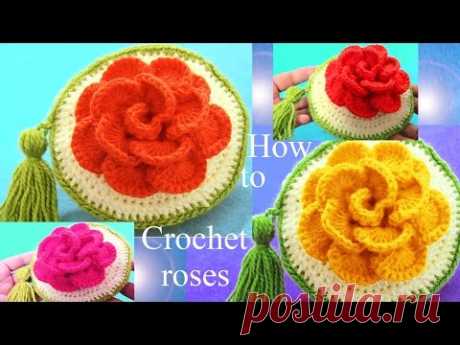 Como tejer a Crochet monederos de rosas flores 3D regalos para Mamá - How to Crochet