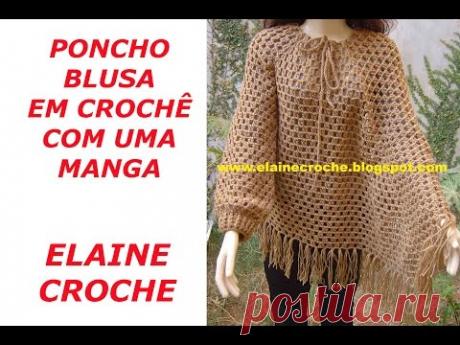 PONCHO BLUSA EM CROCHÊ COM UMA MANGA