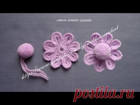 ponponlu tığ işi çiçek yapımı