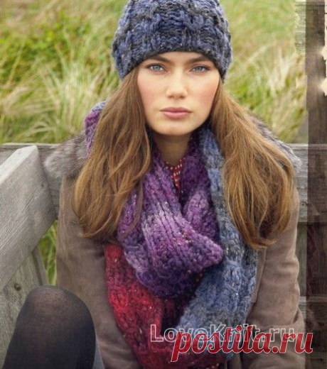 Шапка с косами и цветной снуд схема Схемы вязания спицами » Люблю вязать