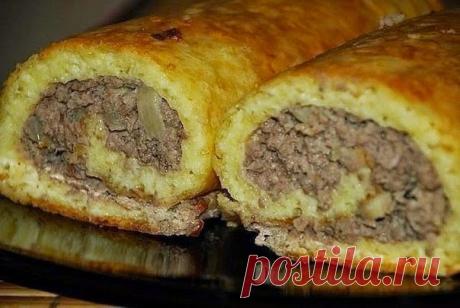 Самые вкусные рецепты: Сырно-мясной рулет