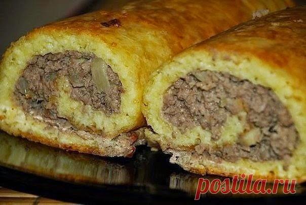 Самые вкусные рецепты: Сырно-мясной рулет