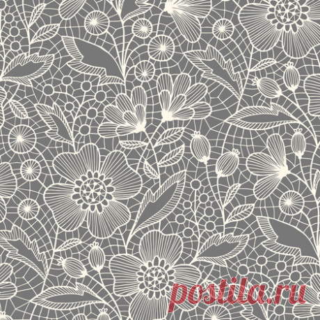 Colorful fabrics digitally printed by Spoonflower - Floral lace (off-white on gray) - MyKingList.com
