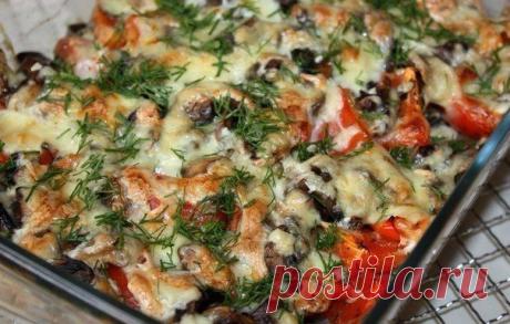 Запеканка с картофелем, фаршем и грибами