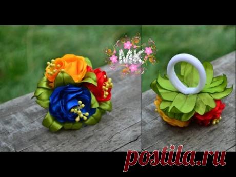 Цветы Канзаши Мастер класс Flowers Kanzashi masterclass Резинка для