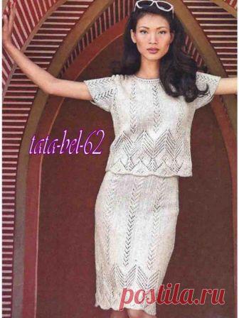 Вязаный костюм Размеры: 36/38 (44/46)  Вам потребуется:  - для пуловера 300 (400) г пряжи типа 