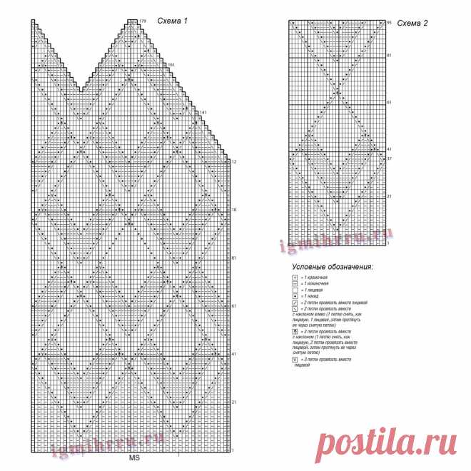 Удлиненный розовый пуловер с крупным ажурным узором из ромбов. Вязание спицами