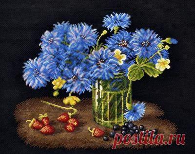 схема для вышивки крестом натюрморта с васильками Прощай лето