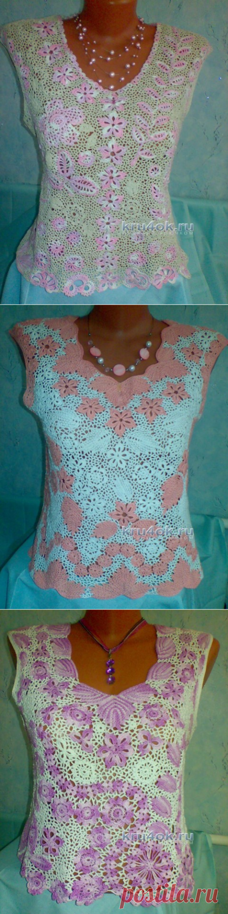 Топы в технике ирландского кружева – работы Надежды Холодий - вязание крючком на kru4ok.ru