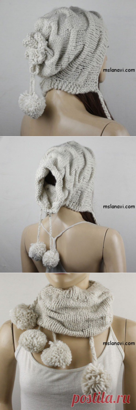 Интересный снуд и шапка спицами | Вяжем с Лана Ви