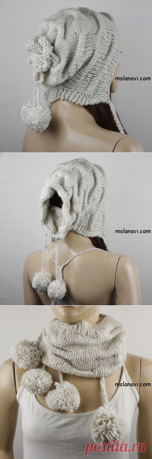 Интересный снуд и шапка спицами | Вяжем с Лана Ви