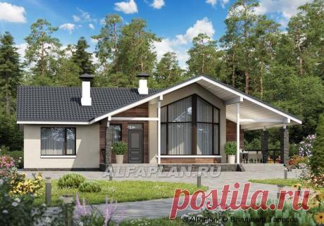 🏠 "Яркий мир" - одноэтажный коттедж с высокой гостиной и просторной террасой: цены, планировка, фото. Купить готовый проект