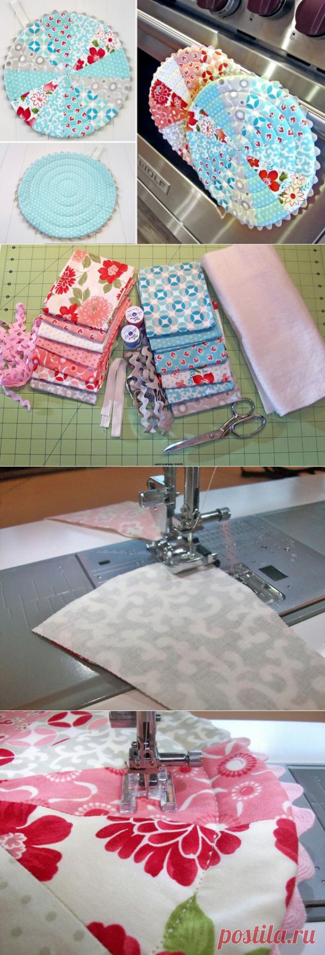 Очень красивые круглые прихватки из лоскутов.
